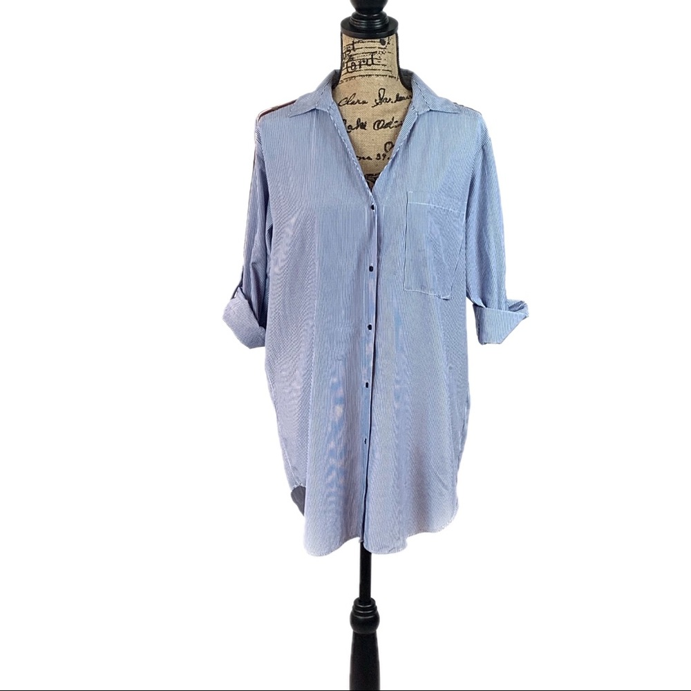 Zara Pinstriped One Pocket Button Down Shirt